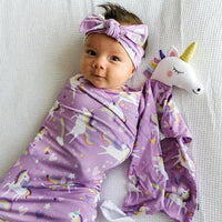 Little Sleepies - Sienna's Unicorns Bamboo Viscose Swaddle + Headband Set
