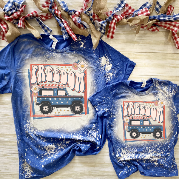 Freedom Jeep Bleached shirt - 4th of July shirt Kids 10/12