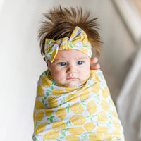 Little Sleepies - Lemons Bamboo Viscose Swaddle + Headband Set