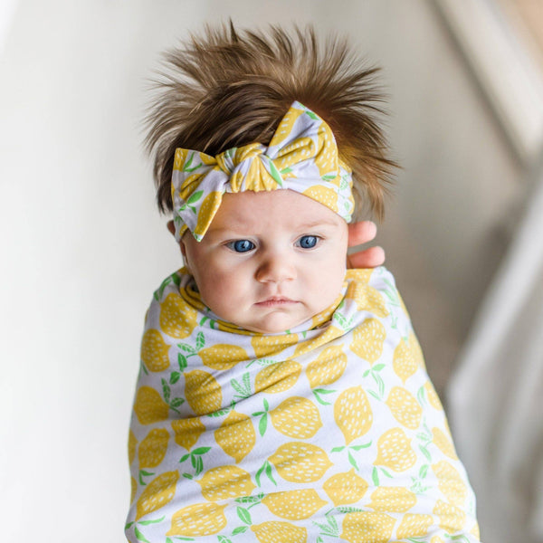 Little Sleepies - Lemons Bamboo Viscose Swaddle + Headband Set